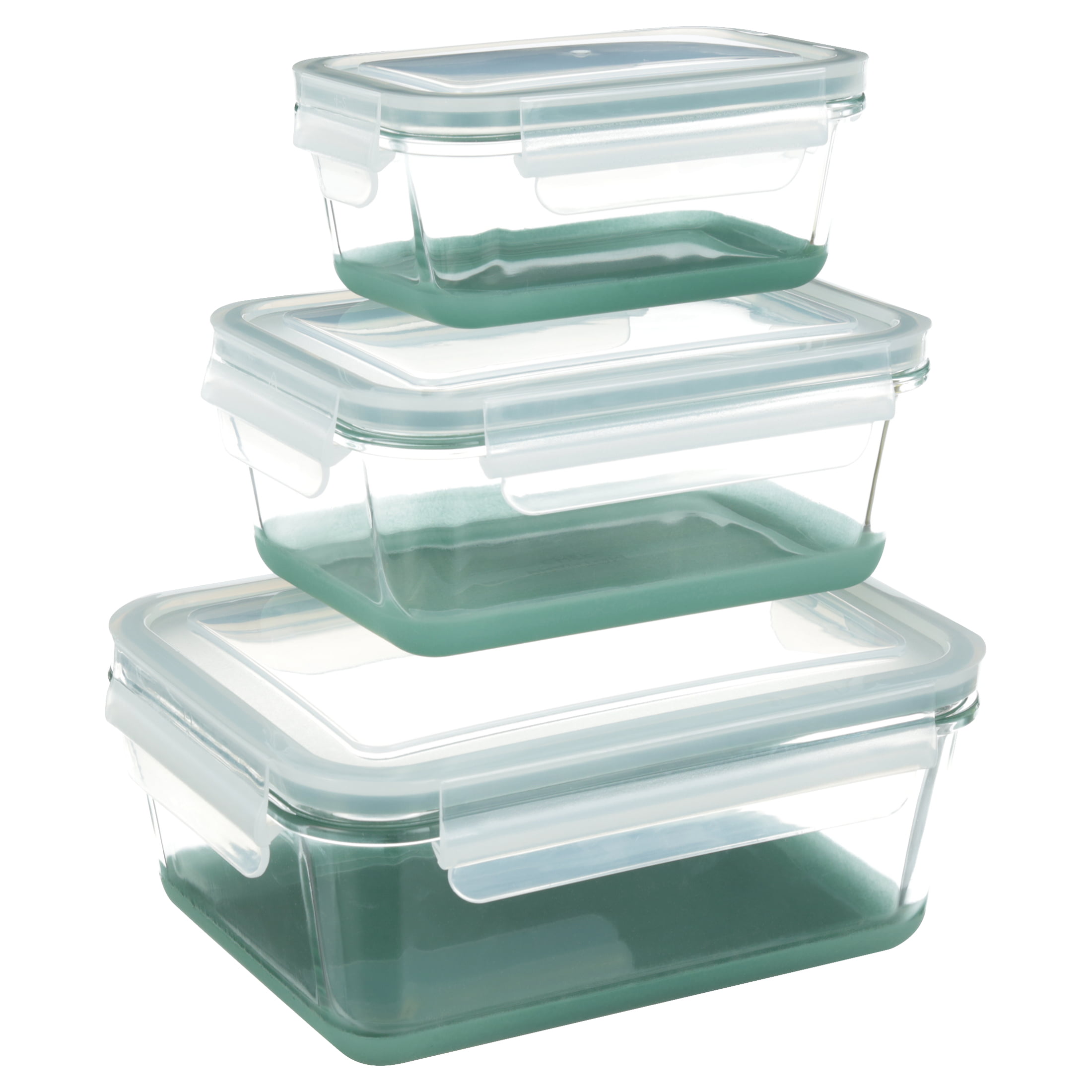 Phantom Chef Set of 3 Glass Nestable Food Storage Containers with Lid 2  cup, 4 cup, 7.3 cup – Red 