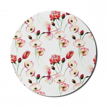 Flower Mouse Pad for Computers, Pattern with Poppy Flowers Branches Illustration Watercolor Painting Effect Print, Round Non-Slip Thick Rubber Modern Mousepad, 8" Round, Multicolor, by Ambesonne