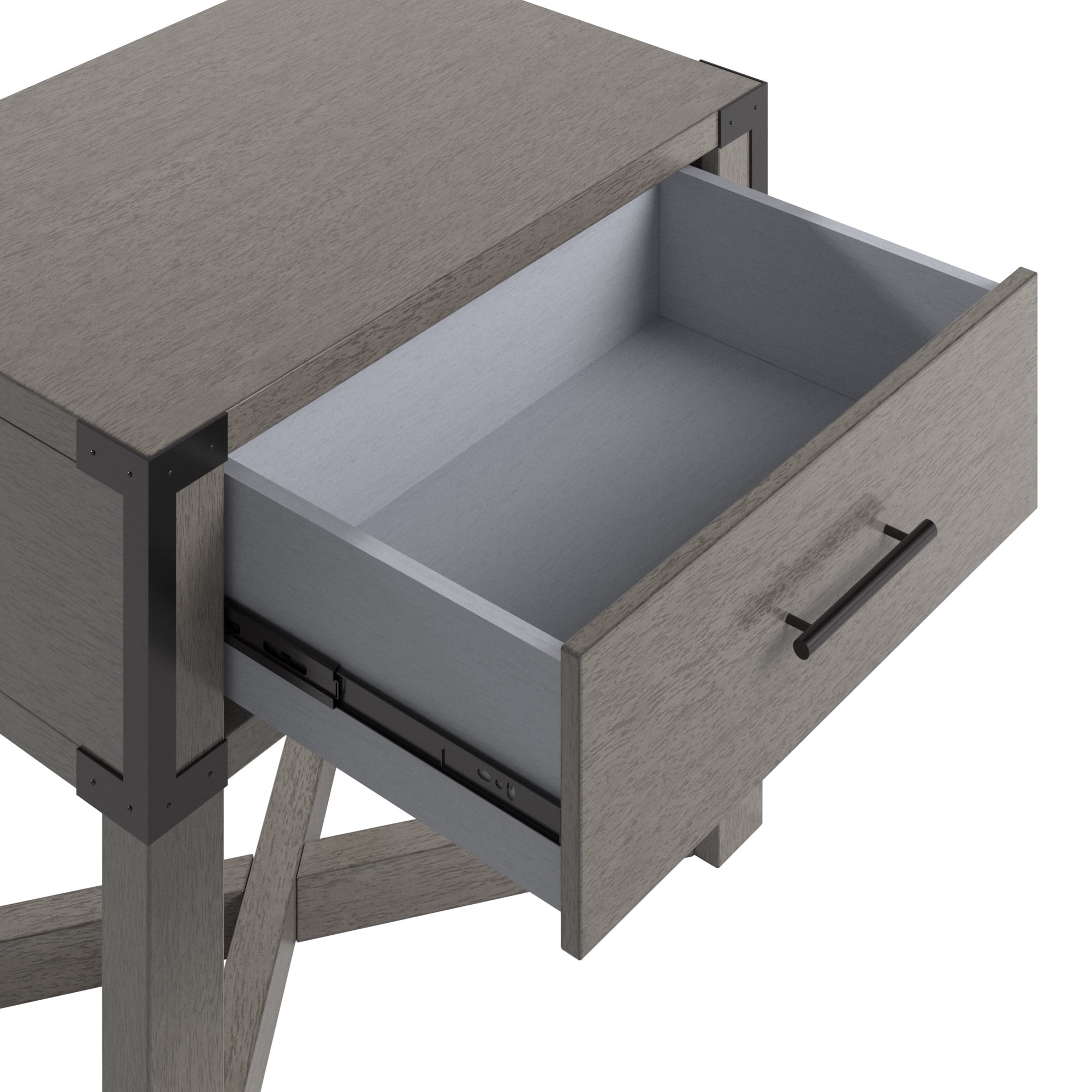 Weston Home Lompoc Wood Finish X-Base End Table with Drawer, Antique Gray