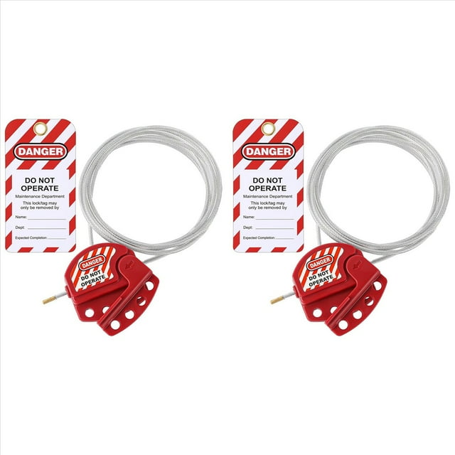 2X Cerradura de Cable con Etiqueta de Bloqueo Candado de Cable Ajustable Candado de Cable de Acero Recubierto de Vinilo para Mantenimiento y Repara Ción de Equipos