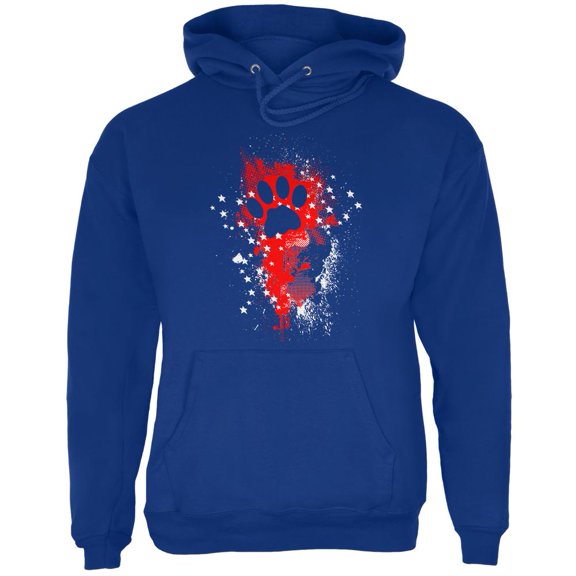 4th of July Kitty Cat Paw Print Stars and Splatters Mens Hoodie Deep Royal MD