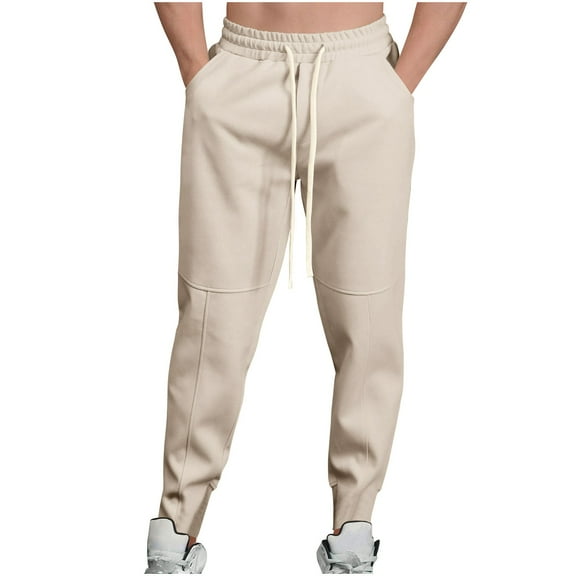 LNWUY Mens High Waisted Sweatpants Drawstring Jogger Sweat Pants Cinch Bottom Workout Trousers Loose Comfy Breathable Casual Pants Beige XXXL
