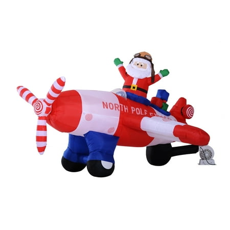 8 santa claus flying airplane with animated rotating propeller led