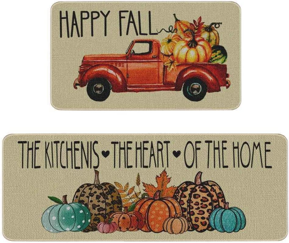 Sunmdecor Fall Kitchen Mat Set,Fall Kitchen Rug,Fall Gnome Pumpkin