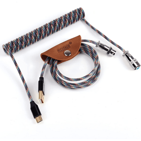 Coiled USB C Cable for Mechanical Keyboard with Aviator Connector, 52 Inches Black Nylon Braid USB C Keyboard Cable, Customized USB C to USB a Cable…
