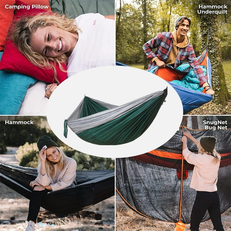 Camping Hammock - Portable Hammock, Camping Accessories Single or Double  Hammock for Outdoor, Indoor w/Tree Straps，Gray Blood Green