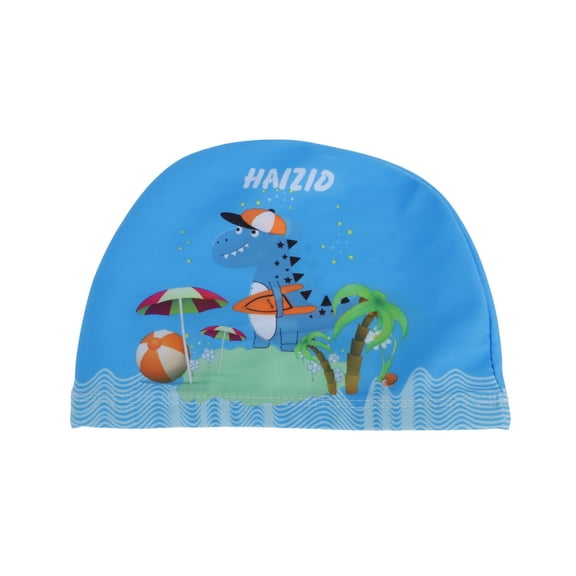 Unique Bargains 1 Pc Polyester Cartoon Dinosaur Swim Cap Blue Green