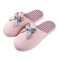 thumbnail image 2 of Women’s Waffle-Stripes & Bow Indoor Slippers – Plush Fleece Lined Slip-On House Shoes with Non-Slip Weather-Resistant Outsole, 2 of 7