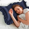 thumbnail image 3 of PiccoCasa 2Pcs Satin Ruffled Pillowcase Navy Standard, 3 of 7