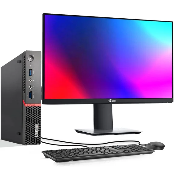 Restored Lenovo Tinkcenter M715q Tiny Desktop | AMD Ryzen 5 2400GE | Radeon RX Vega 11 Graphics | 16GB DDR4 RAM | 512GB SSD |24" LED Monitor| WIFI | Keyboard & Mouse | Windows 11 Pro (Refurbished)
