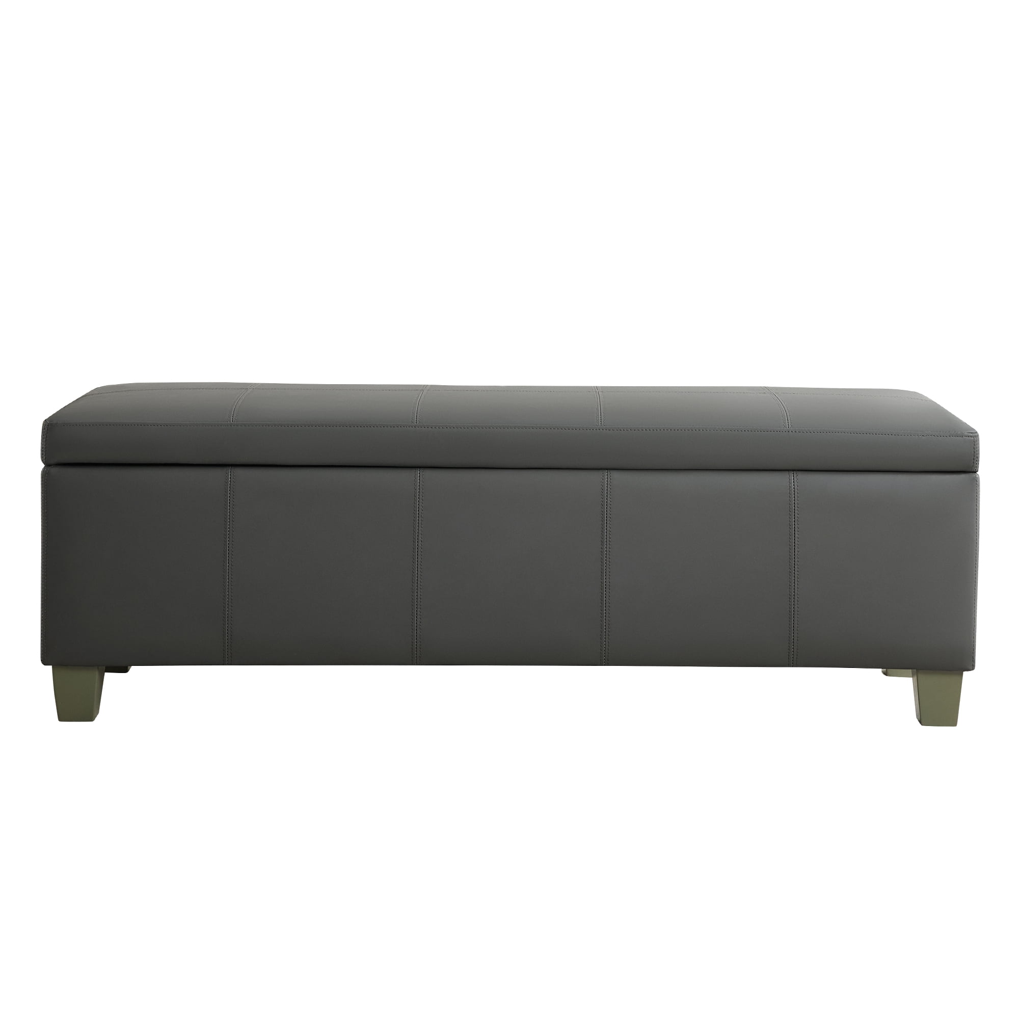 51" Faux Leather Storage Ottoman Bench with Wooden Legs, Tufted Upholstered Seat, Sturdy & Spacious for Bedroom, Entryway, Living Room, Dark Gray