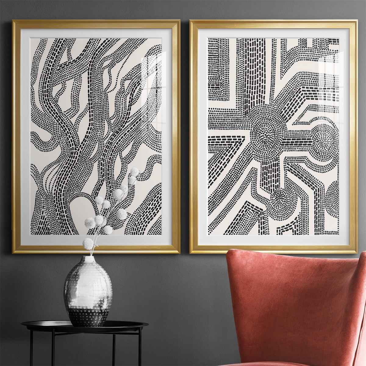Wexford Home Dots and Dashes I Premium Framed Print, 22.5" x 30.5" - Ready to Hang, Gold (Set of 2)