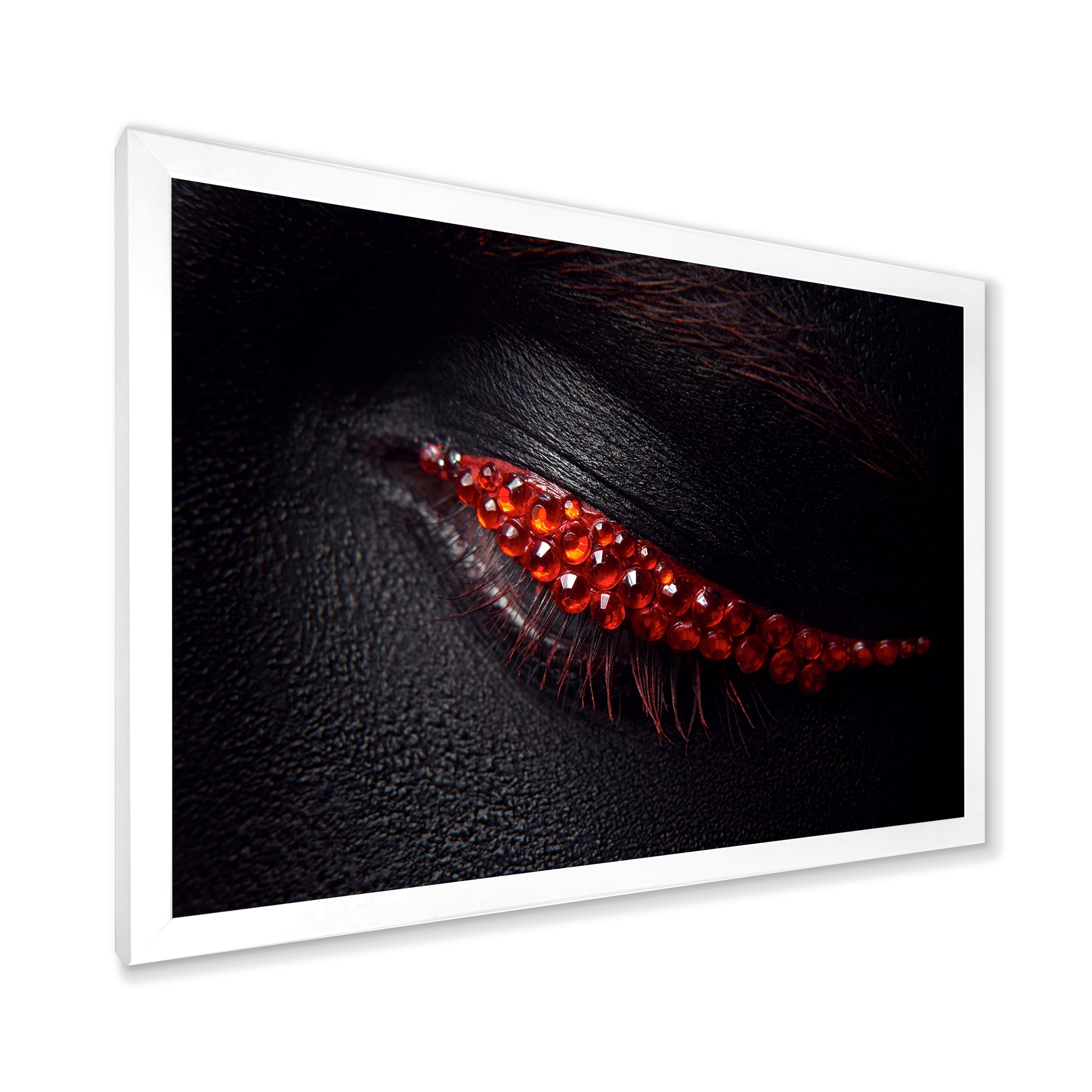 Designart 'Beautiful Black Skin Female Eye With Red Diamonds' Modern Framed Art Print