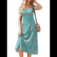 thumbnail image 3 of Vestido de Verano para Mujer, Sin Mangas, Floral, con Cuello Redondo, Cintura Alta, Corte A, Midi y Bolsillos Verde S, 3 of 10