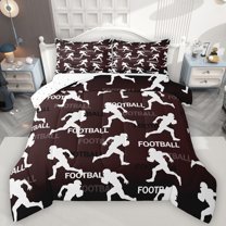 Feelyou Cartoon Football Athlete Queen Comforter Set, Vintage Rugby Lover Bedding Sets, Brown Cartoon Print Reversible Bedding Comforter Set, Ultra Soft Bedroom Decor, 3-Piece