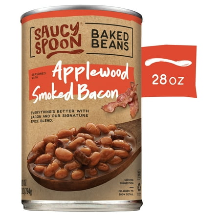 Saucy Spoon Applewood Smoked Bacon Baked Beans, Canned Beans, 28 oz Can