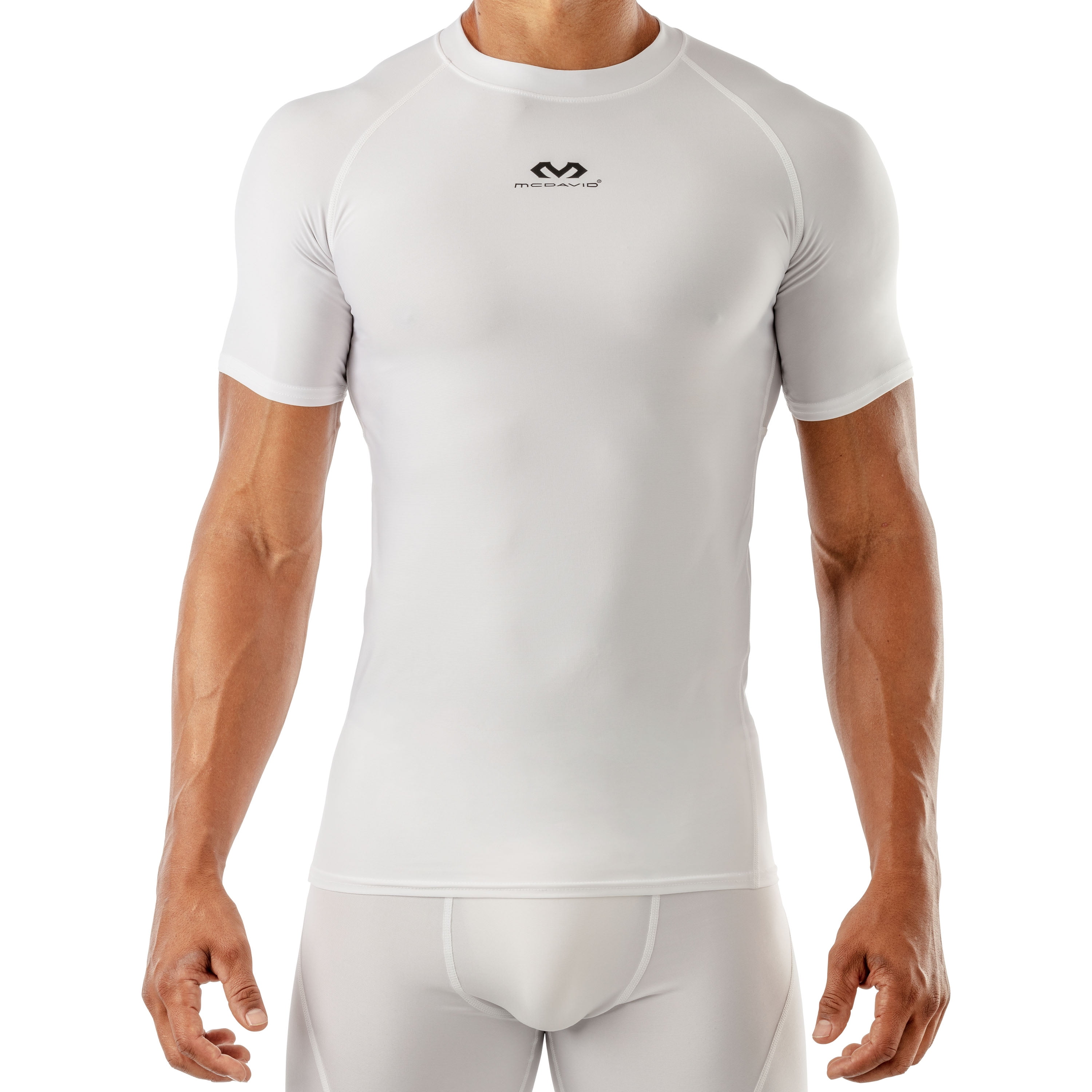 McDavid Sport Compression Shirt With Short Sleeves, White, Adult Small