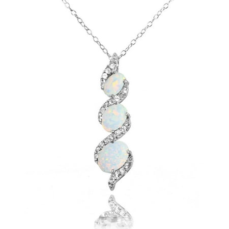 - Simulated White Opal and White Topaz Sterling Silver Oval S Design Three-Stone Journey Necklace