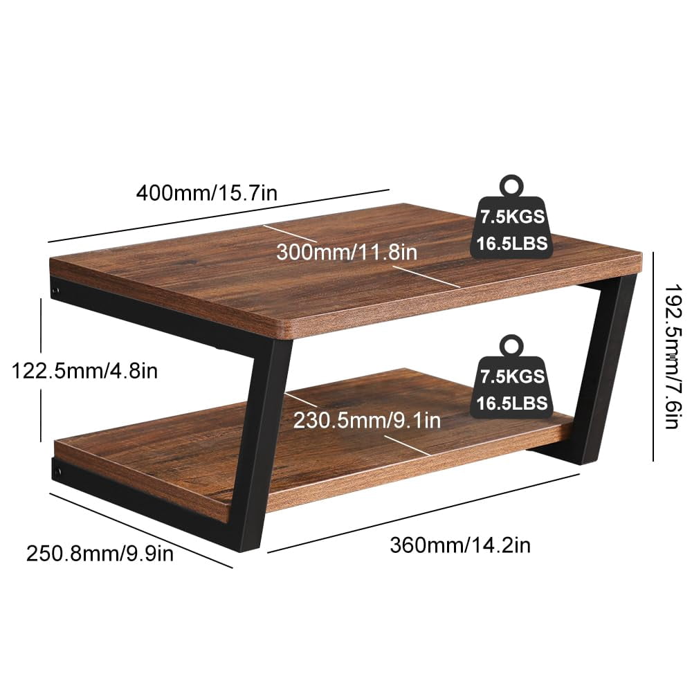LUCKUP Wall Mounted Floating Wall Shelves, 2 Shelves Wood with Metal Steel Frame Projector Shelf, AV Media Stand, Entertainment Center, Strengthened Metal Steel Frame