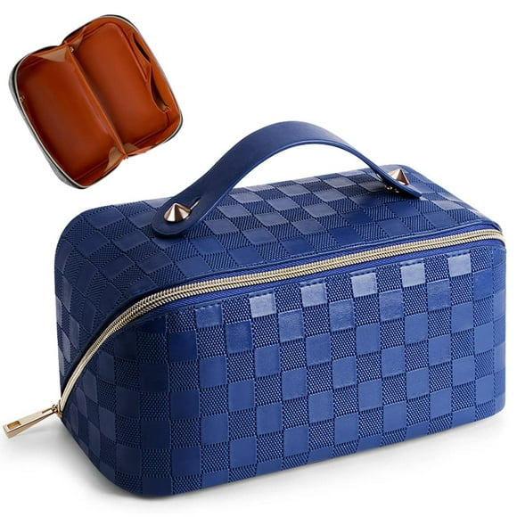 Bolsa de maquillaje Cessfle a cuadros de gran capacidad con asa de 25 x 12 x 12 cm
