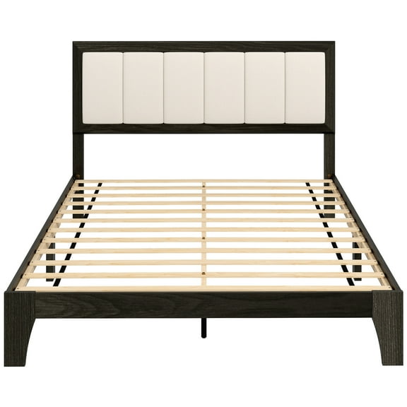 HOMCOM Full Size Bed Frame with Headboard Platform Bed Frame Charcoal Gray