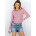 thumbnail image 4 of Women Long Sleeve Shirts Rib Knit Slim Fit Tops Fall Outfits Casual T-Shirt Underscrubs Layer Clothes Pink L, 4 of 8