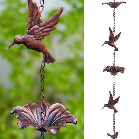 8.5FT Hummingbird Rain Chain, Outdoor Rainwater Catcher Chain for Garden & Yard Decor
