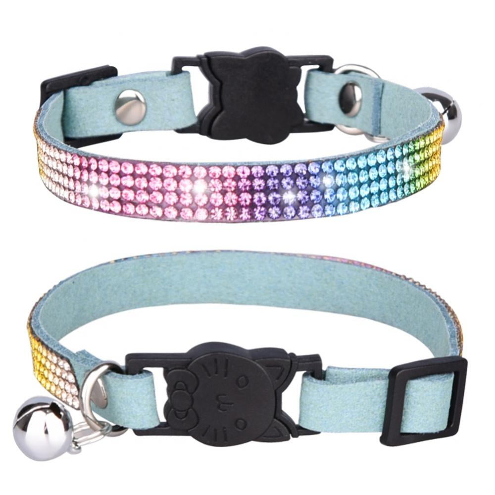 PUPTECK Basic Adjustable Dog Cat Collar Bling Diamante with Bells 