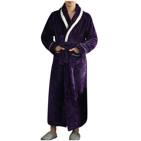 

HGWXX7 Women s Sleepwear Unisex Bathrobe Pocket Breathable Flannel Long Splicing Soft Sleepwear SPA Robe 3XL