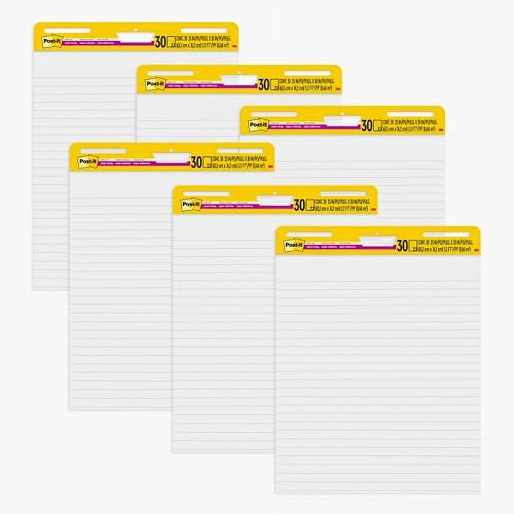 Post-it® Easel Pads, 25 in x 30 in, 6 Pads, 30 Sheets/Pad, 30 Sheets/Pad, Lined, Great for Virtual Teachers and Students, White