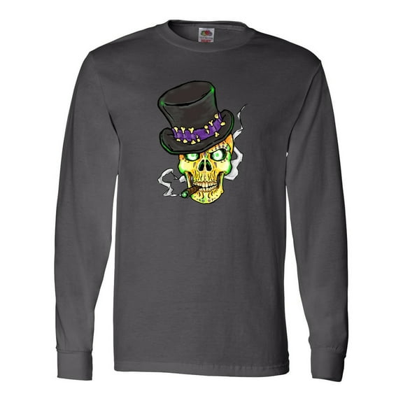 Inktastic Mardi Gras Skull with Cigar Long Sleeve T-Shirt