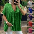 thumbnail image 4 of dazeni Plus Size Sequin Tops for Women Oversized Sparkly Blouses Dressy Casual Loose Deep V Half Sleeve Evening Party Shirts S-3XL, 4 of 4
