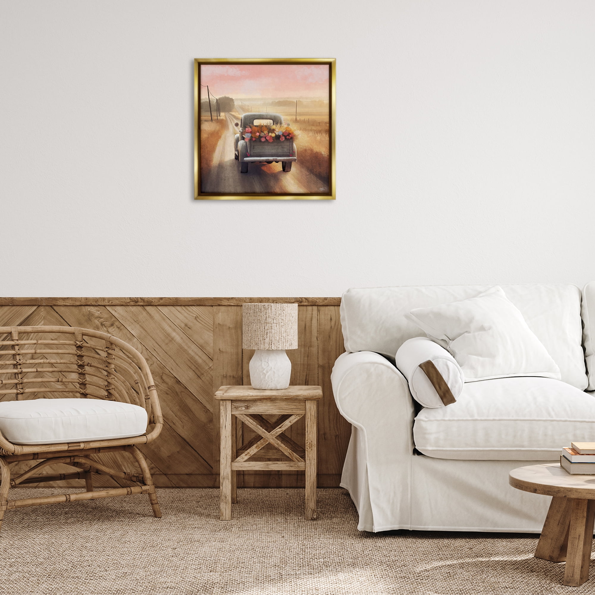 Stupell Industries Farmer's Road Harvest Truck Transportation Painting Gold Floater Framed Canvas Art Print Wall Art, 25 x 25