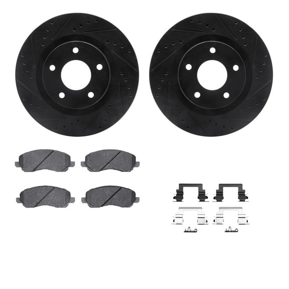 Dynamic Friction Company Front Brake Rotors-Drilled and Slotted-Black with 5000 Advanced Brake Pads includes Hardware 8512-39026