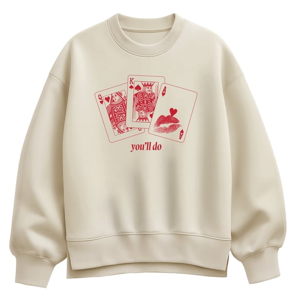 Instant Message - You'll Do Playing Cards Oversized Fleece Crew Sweatshirt