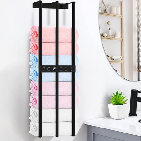 Towel Racks for Bathroom Wall Mounted, 3 Bar Metal Bath Towel Holder for Rolled Bath Towels, Hand Towels, Face Towels Bathroom Towel Storage High Stability Black