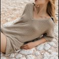 thumbnail image 4 of Traje de Baño de Crochet para Mujer, Conjunto de Playa de Verano con Cuello en V, Camisetas de Corta de Punto, Conjunto Corto de 2 Piezas. Caqui M, 4 of 8