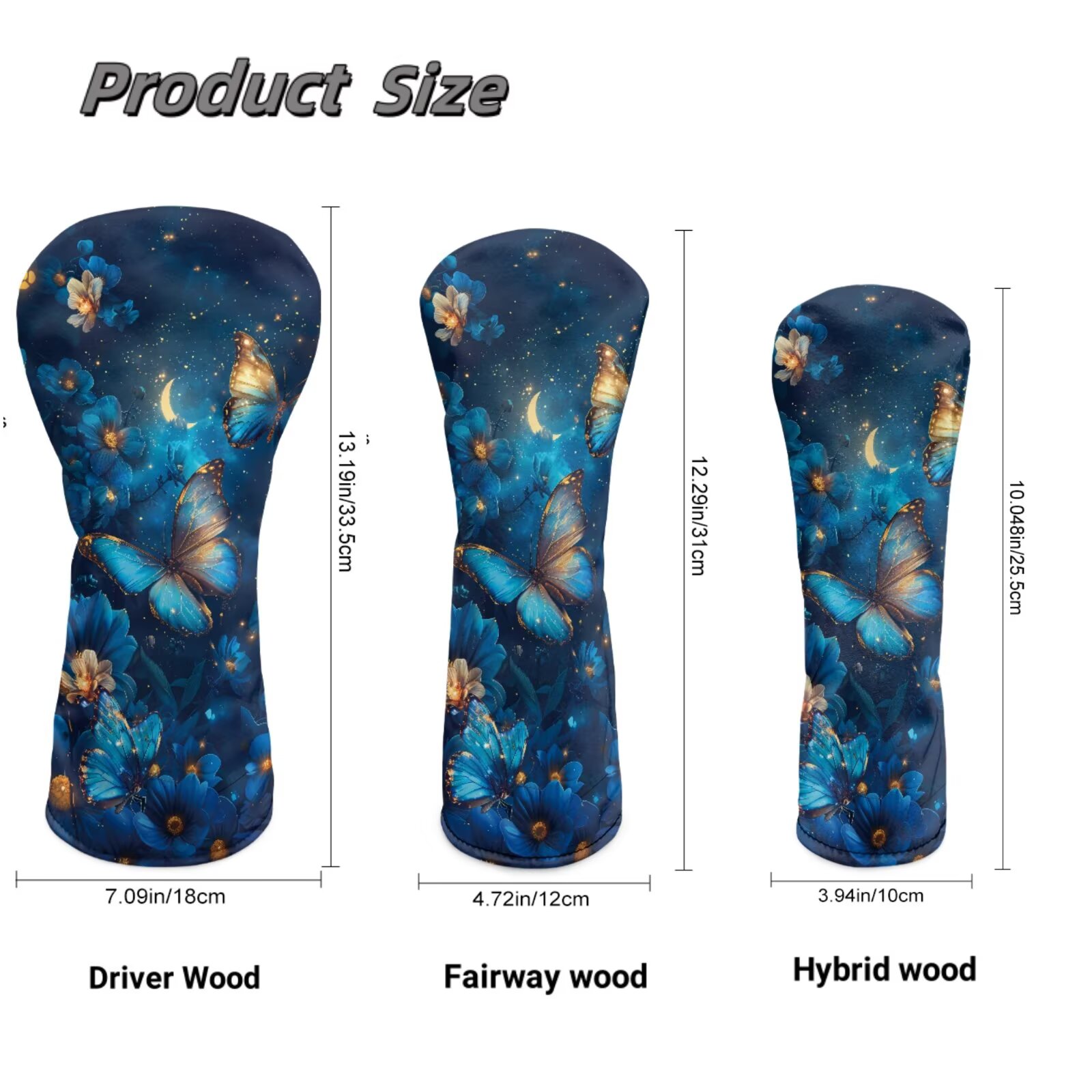 Uorisanigo Golf Club Head Covers - Premium Leather Driver/Fairway/Hybrid Headcover - Personalized Blue Butterfly Golf Club Headgear Accessories for Men Women, Fits Most Size