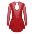 thumbnail image 2 of Doomiva Girls Rhinestone Mesh Spliced Figure Ice Skating Leotard Dress Ballet Tutu Dress Competition Costume Burgundy 12, 2 of 7