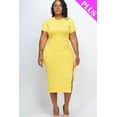 thumbnail image 4 of Curvy Drawstring Ruched Side Split Midi Dress, 4 of 10