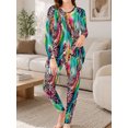 thumbnail image 4 of Women's Milk Silk Sleepwear Long Sleeve Pajama Set Rainbow Brushstroke 2 Piece Loungewear, 4 of 7
