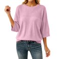 thumbnail image 3 of CAIXIA Lightweight Sweaters For Women Crewneck 3/4 Sleeve Loose Slim Long Sleeve Pullover Tops Thin Basic Clothes Layering Shirts Work Outfits Fall Winter Clothes,Pink, 3 of 7