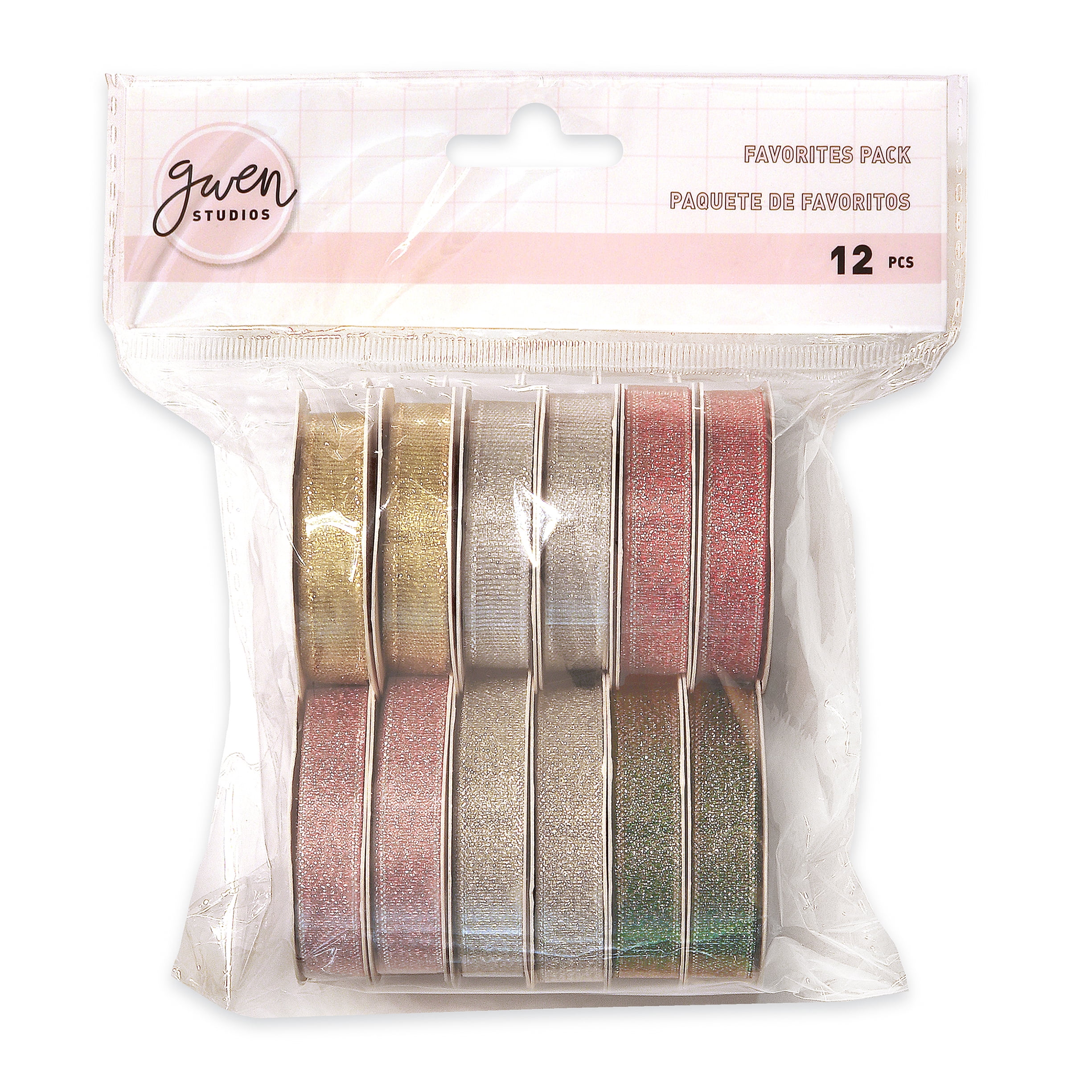 Metallic Holiday Christmas Ribbon for Gift Wrap and Crafts, 6 Colors, 3/8" x 36 Yards