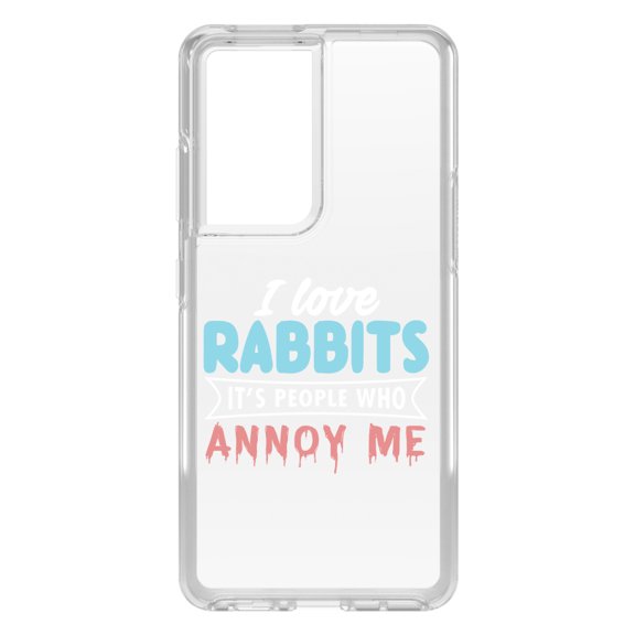 DistinctInk Clear Shockproof Hybrid Case for Galaxy S21 ULTRA 5G (6.8" Screen) - TPU Bumper Acrylic Back Tempered Glass Screen Protector - Love Rabbits - People Annoy Me