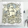thumbnail image 1 of Vintage Boat Shower Curtain, Courage Theme with Old Ornamental Ship with Roses Birds Anchor Windrose, Fabric Bathroom Set with Hooks, 69W X 70L Inches, Beige and Grey, by Ambesonne, 1 of 3