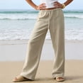 thumbnail image 2 of Tqcoqu Wide Leg Palazzo Pants for Women Casual Loose Drawstring Trendy Beach Linen Trousers with Pockets Vacation,Khaki,Women's S-XXXL, 2 of 4