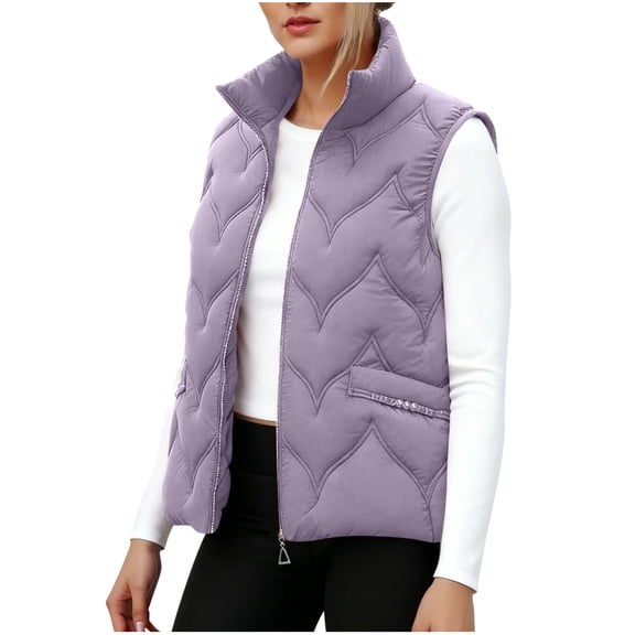 qucoqpe Coats for Women 2025 Winter Fashion Warm Solid Stand Collar Sleeveless Cardigan Parkas Coats Zip Up Causal Down Jackets with Flap Pockets