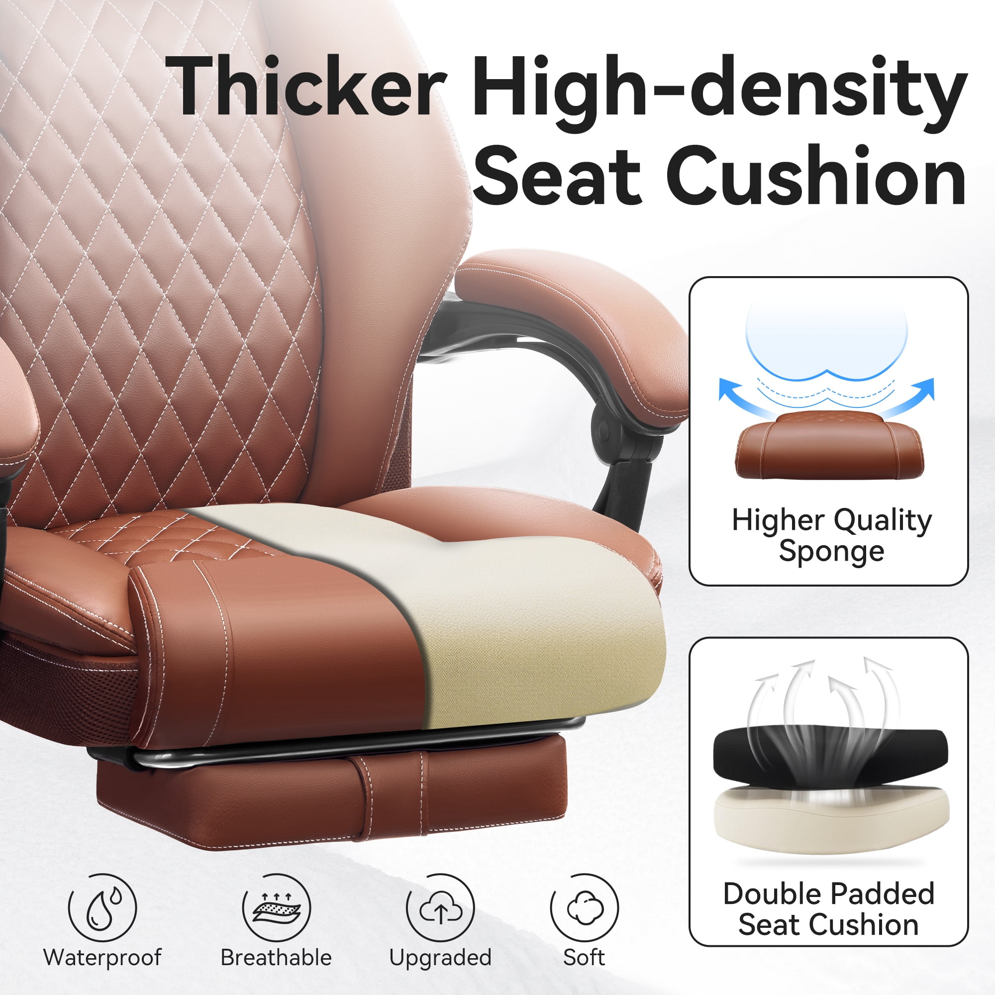 FASTES Ergonomic Office Chair, Big and Tall Leather Desk Chair with Footrest and Lumbar Support, 2-Position Reclining Executive Computer Chair, Brown