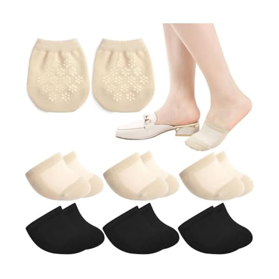 Eryueer Women's Toe Socks for Mules Half Socks Toe Topper Covers No Show Invisible Non-slip Liners for Clogs Flats 6/8 Pairs