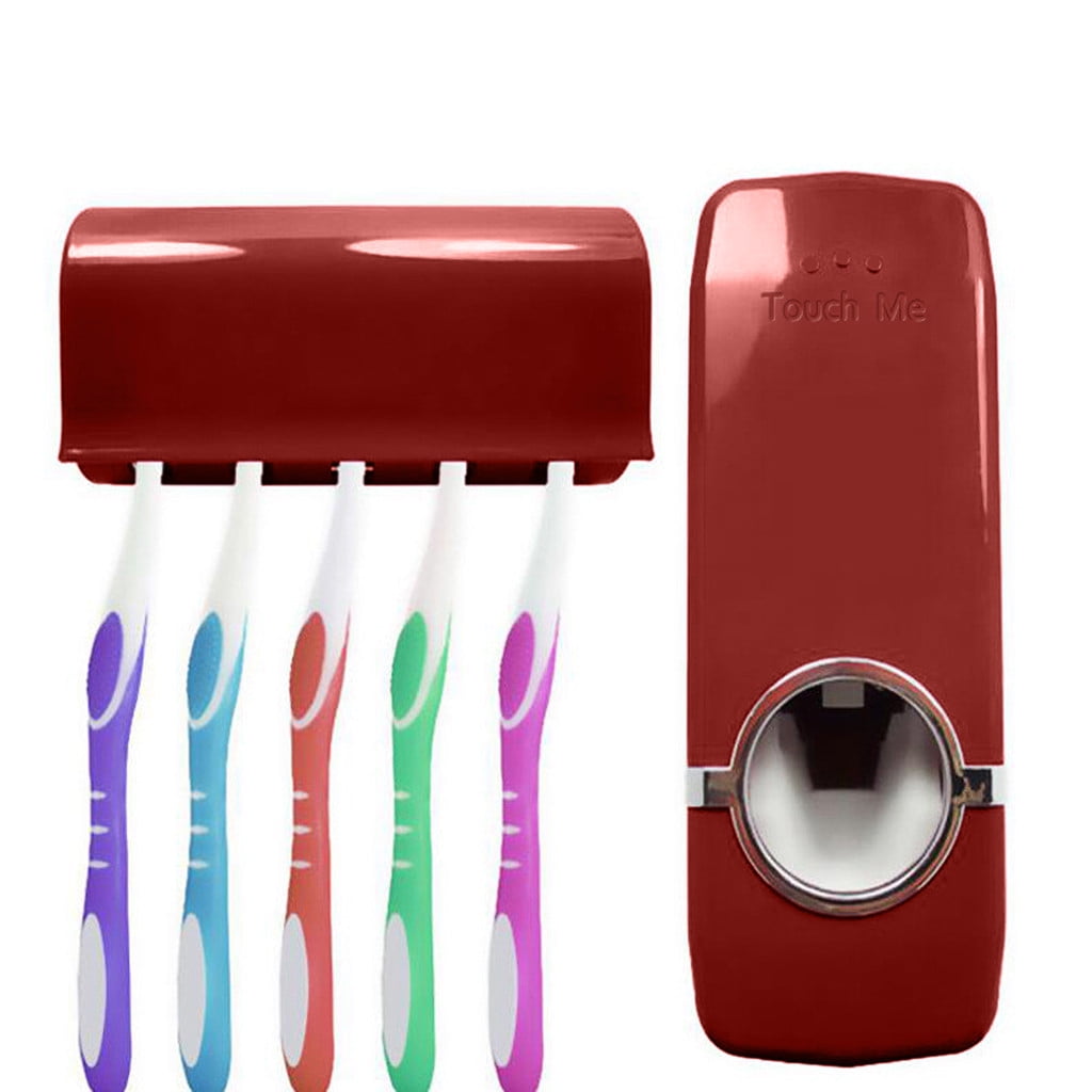 Automatic Toothpaste Dispenser+5 Toothbrush Holder Wall Mount Stand 